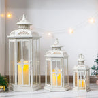 Set of 3-20''&14"&10" H Candle Lanterns (White with Gold Brush)-0