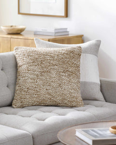 Ivory Chunky Looped Texture Cottage Farmhouse Wool Accent Pillow - Clearance