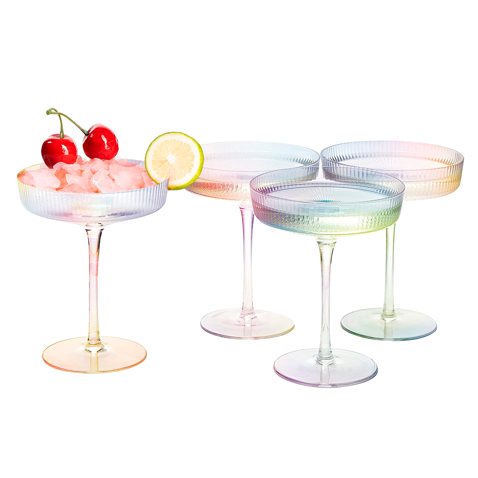 Ribbed Coupe Cocktail Glasses 8 oz | Set of 4 (Iridescent)