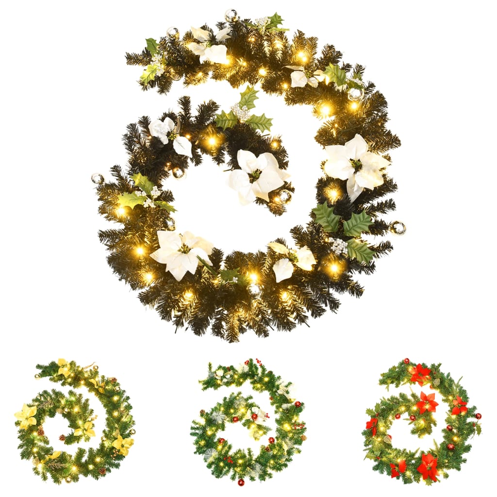 vidaXL Christmas Garland Holiday Artificial Xmas Garland with LED Lights PVC-5