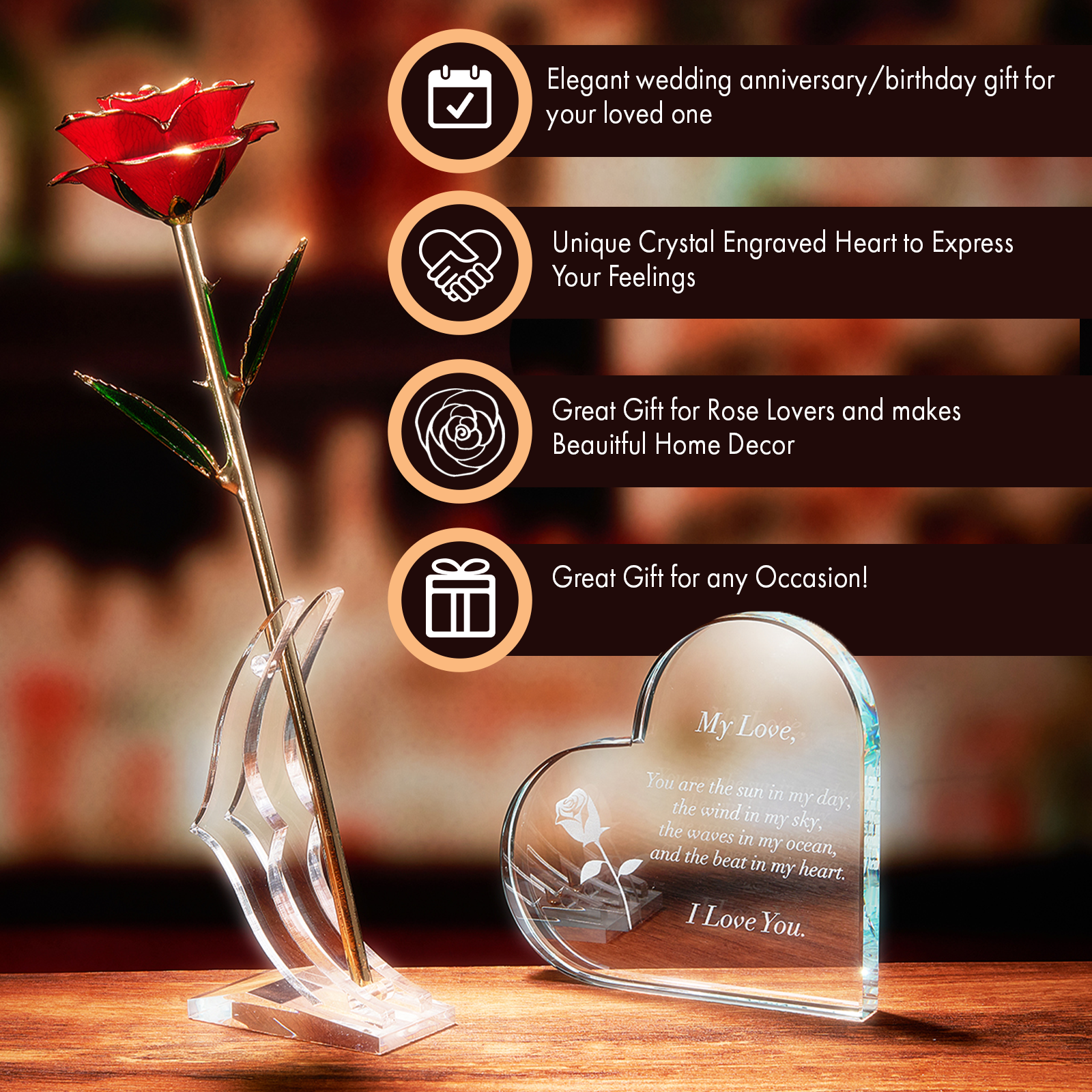 Anniversary, Birthday & Everyday 24K Gold Rose Love Box-2