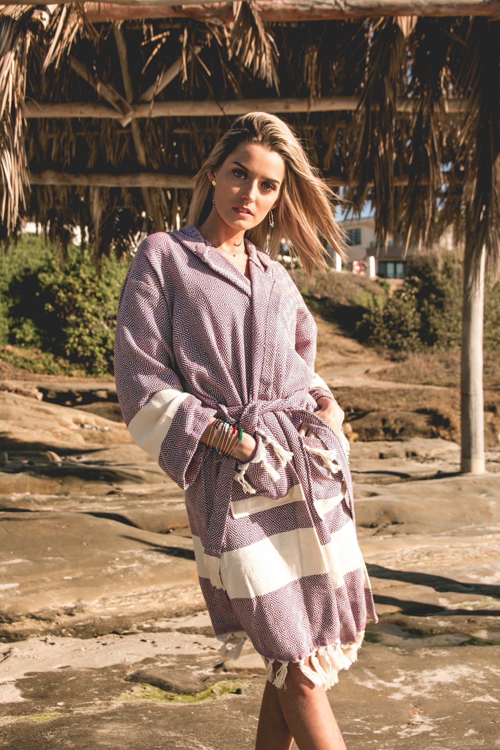 Venice Turkish Towel Bathrobe – 100% Turkish Cotton Unisex Kimono Robe with Deep Pockets & Belt (S/M, L/XL)