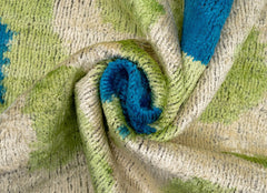 Vibrant 16x16 Handmade Ikat Silk Velvet Pillow with Premium Down Feather Insert by Canvello – Lively Green and Blue Hues