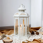 12" H Medium Candle Lantern(White with Gold Brush)-4