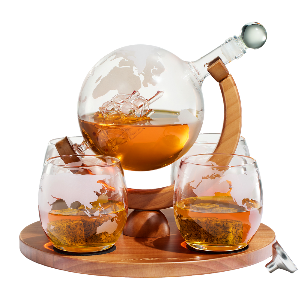 Etched World Decanter whiskey Globe - Whiskey Gift Set Globe-0