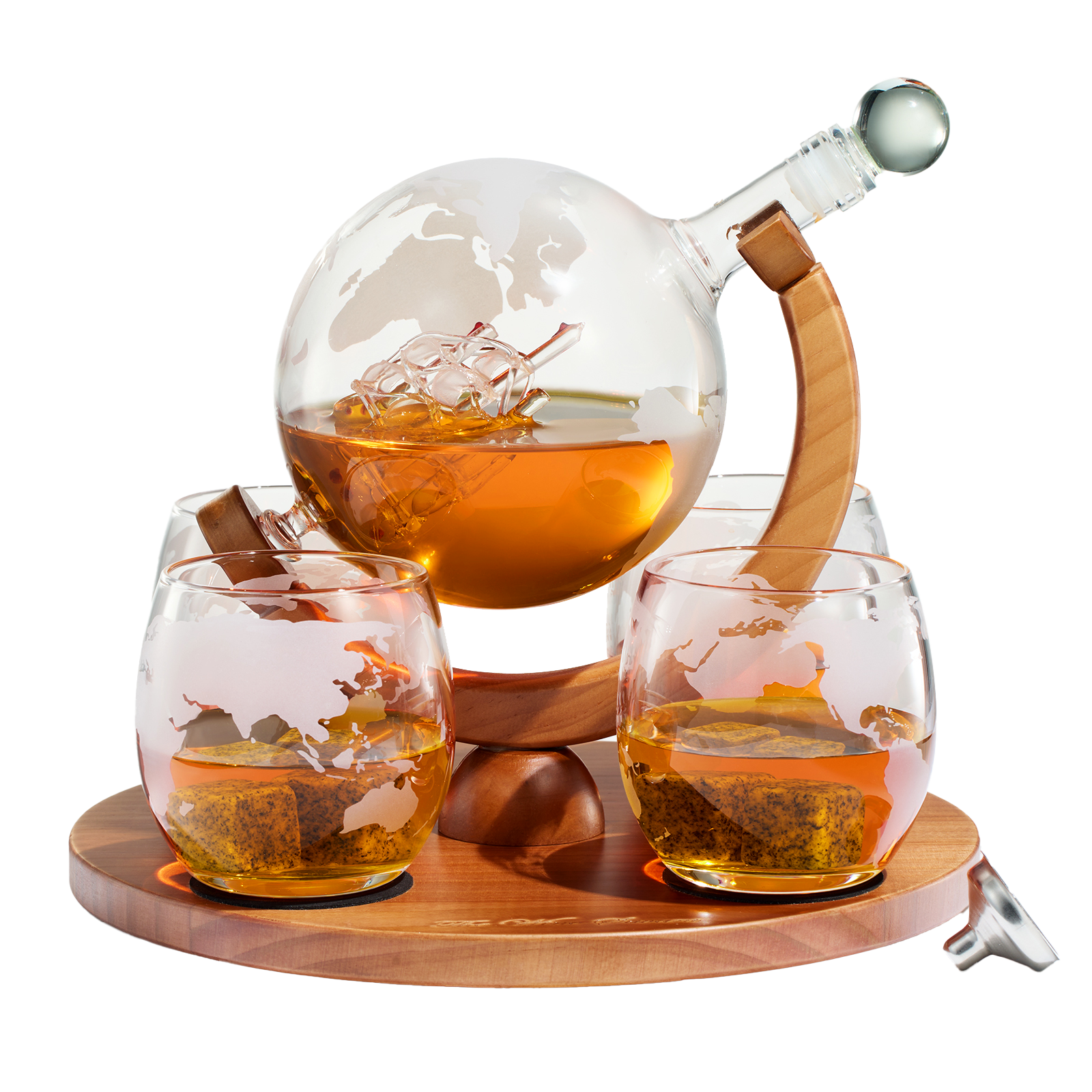 Etched World Decanter whiskey Globe - Whiskey Gift Set Globe-0