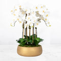 Faux Orchid Arrangement in Matte Gold Planter-0
