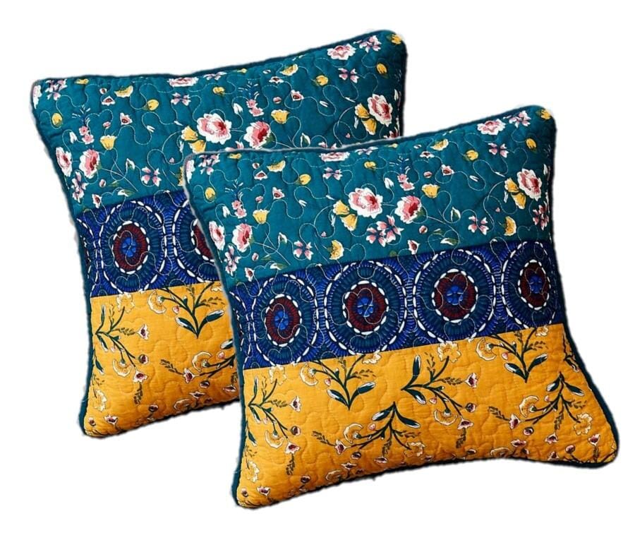 DaDa Bedding Set of 2 Bohemian Patchwork WildFlowers Floral Gardenia Throw Pillow Covers, 18" x 18" (JHW886)-0