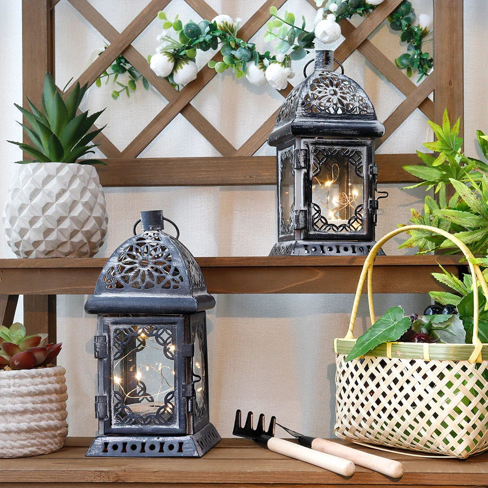 Set of 2 8”H Battery Operated Lanterns (Grey)-4