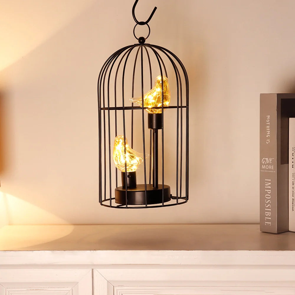 12"Tall Battery Operated Birdcage Decorative Lamp-4